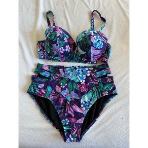 Swimsuits for All Plus Two-Piece High Waist Cutout Bikini - Size 18